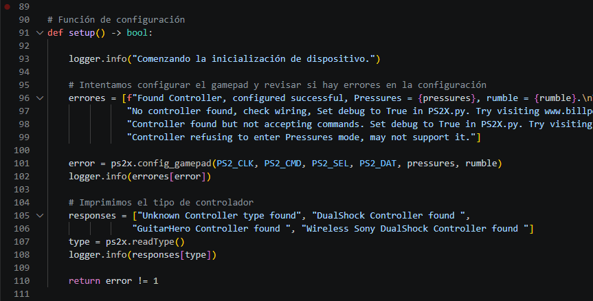 EN143 - Control de robots móviles con la Dual One - Code v06 - setup function