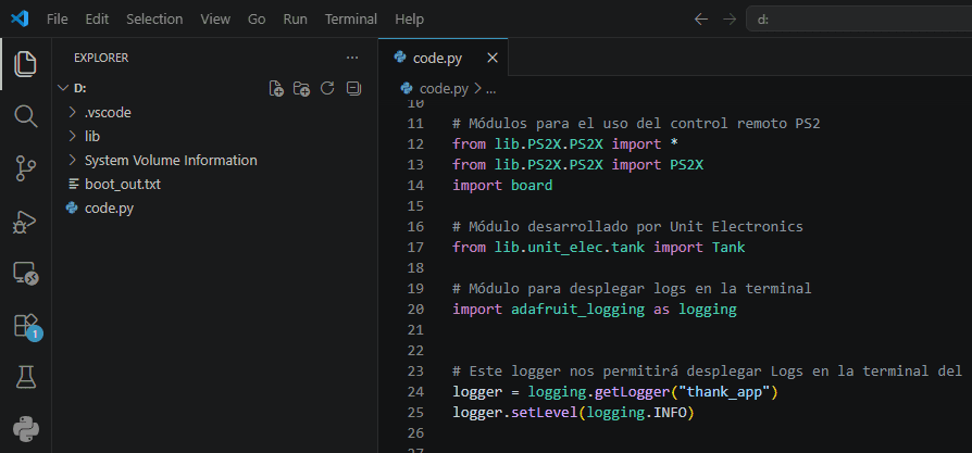 EN143 - Control de robots móviles con la Dual One - VSCode Tree